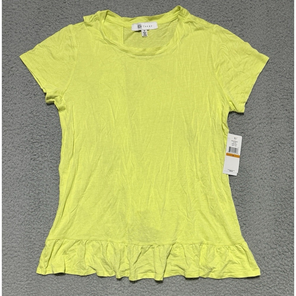 Fever Limelight Ruffle Back Linen Blend  T-Shirt Neon Green Womens Small NEW
